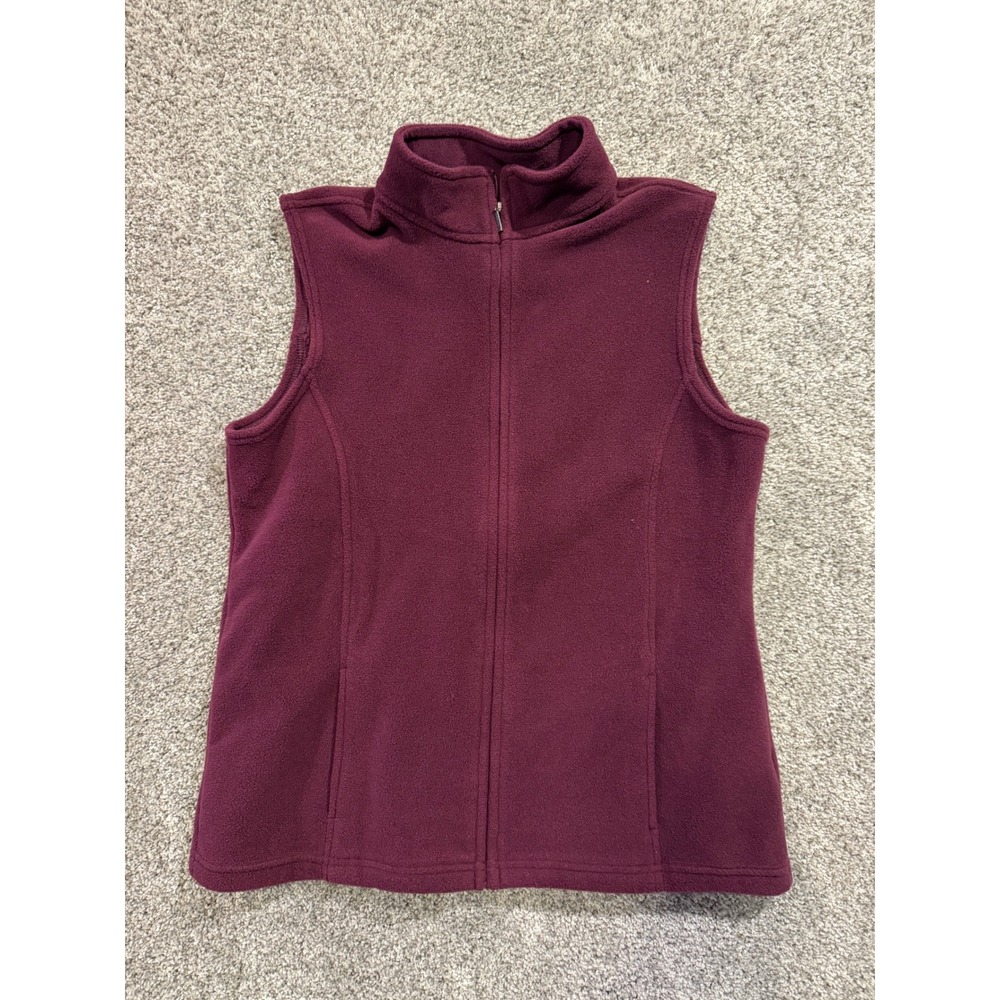 LL Bean Vest Womens Large Burgundy Fleece Full Zip